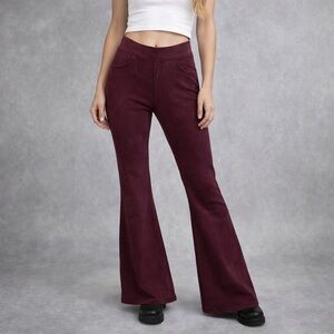 Pink Lady Suede/Velvet Feel Flare Pants